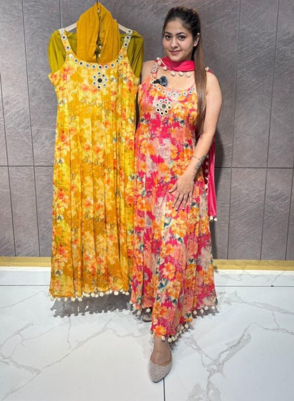 Fabric Chinon Anarkali Three-Piece